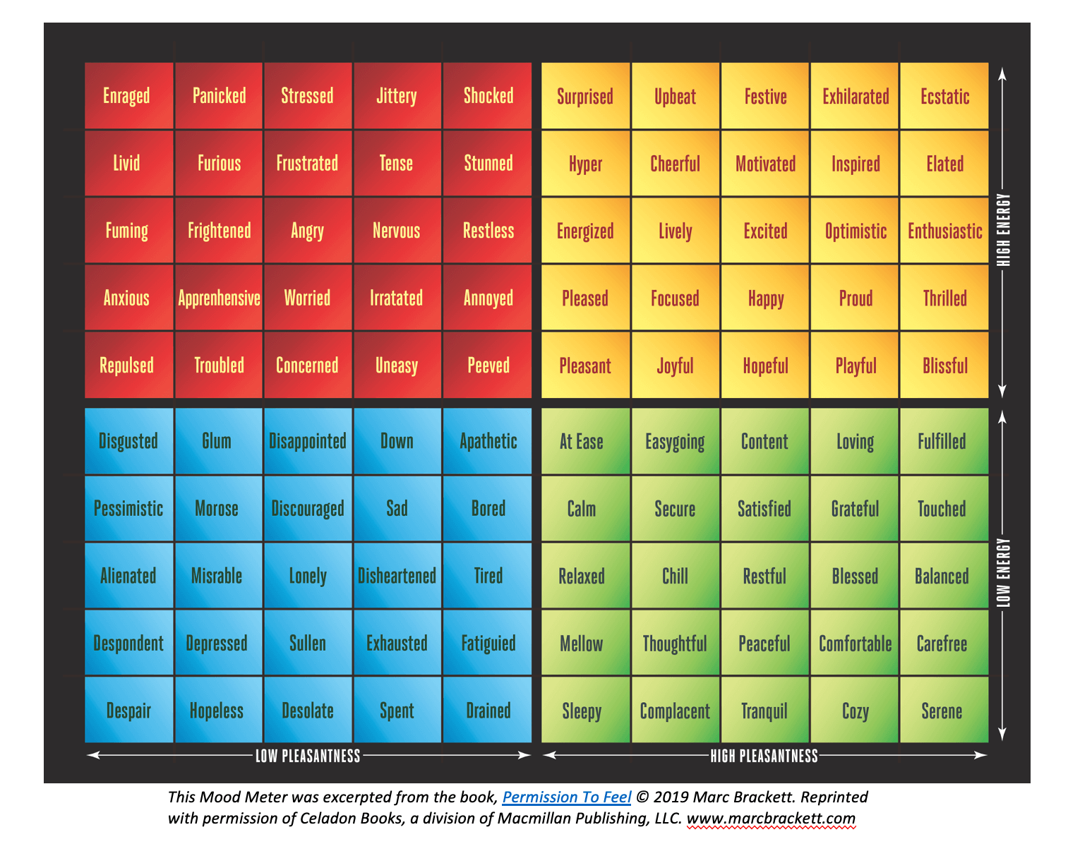 This is the mood meter, excerpted from the book Permission to Feel by Marc Brackett